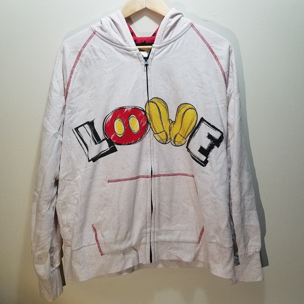 Disney Mickey Mouse Love Hoodie Pink/White Women's XL Zip Sweatshirt - Picture 4 of 6